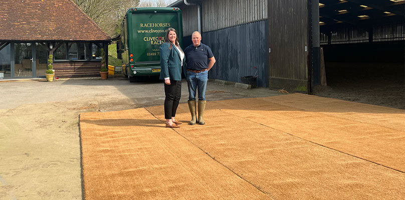Clive Cox with Anna from Make An Entrance with the new anti slip horse mats